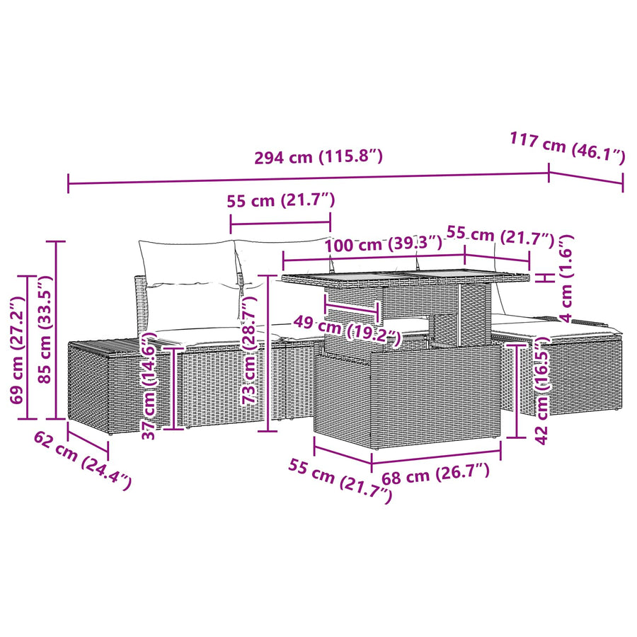 Tuin Sofa Set 6 st Zwart Poly riet