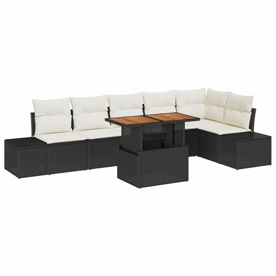 Tuin Sofa Set met opslag 7 pcs Zwart Poly riet
