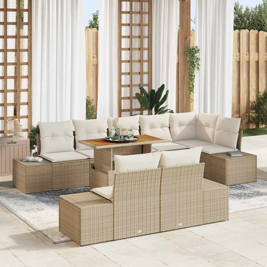 Tuin Sofa Set met opslag 9 pcs Beige Poly riet