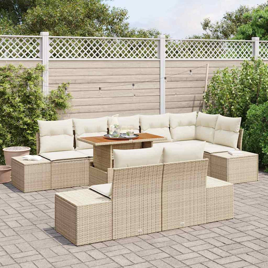 Tuin Sofa Set met opslag 9 pcs Beige Poly riet
