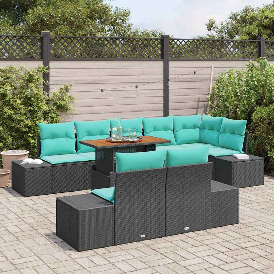 Tuin Sofa Set 9 st Zwart Poly riet