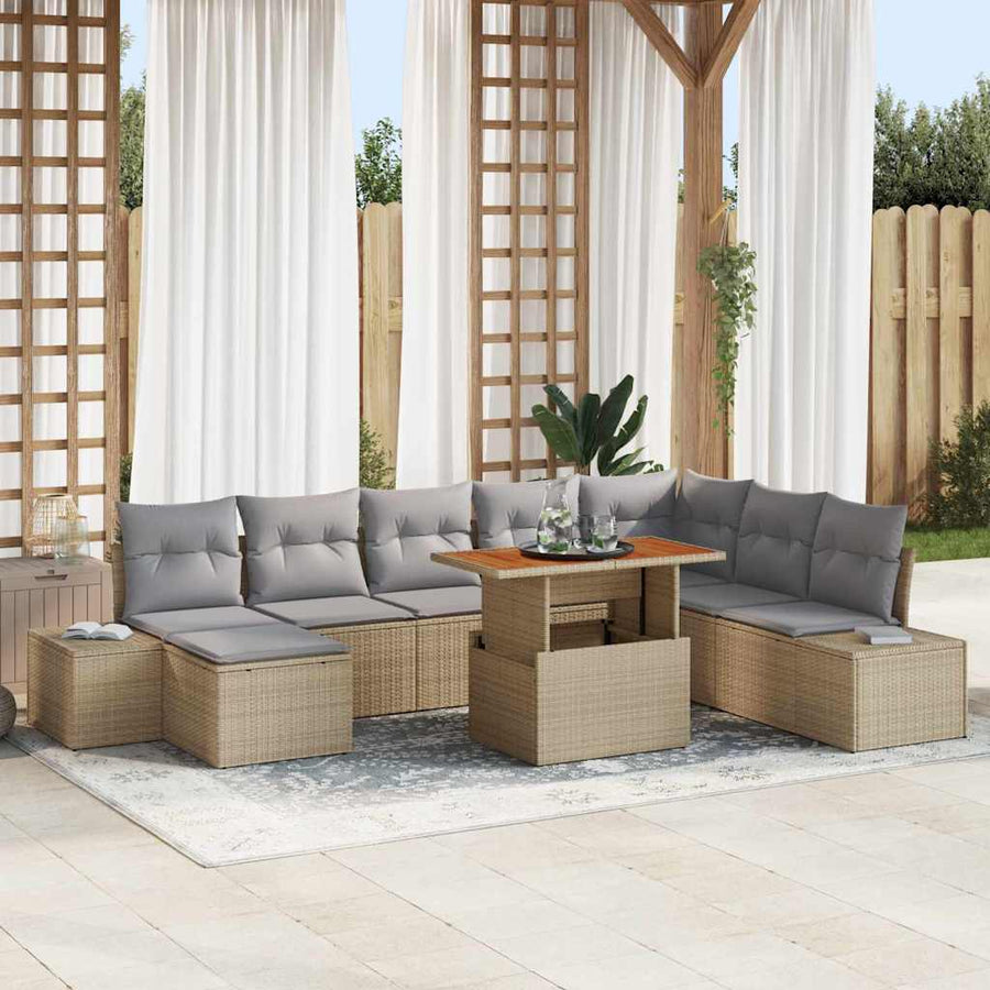 Tuin Sofa Set met opslag 9 pcs Beige Poly riet