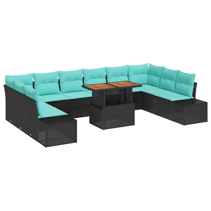 Tuin Sofa Set 11 st Zwart Poly riet