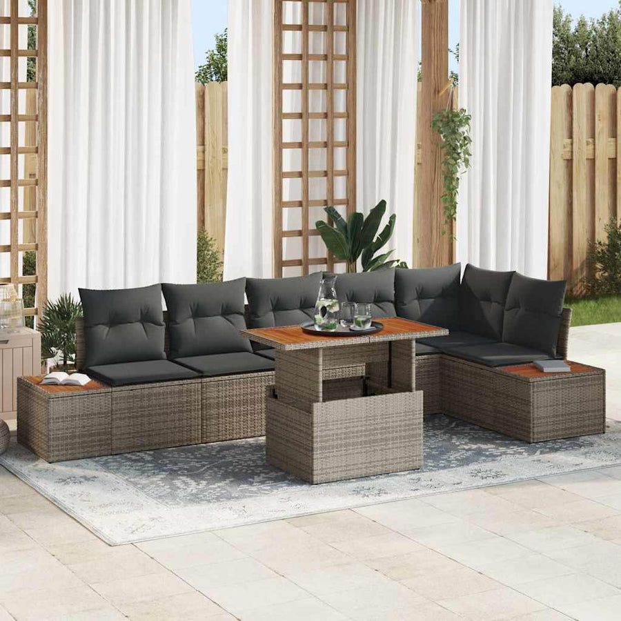 Tuin Sofa Set met opslag 7 pcs Grijs Poly riet