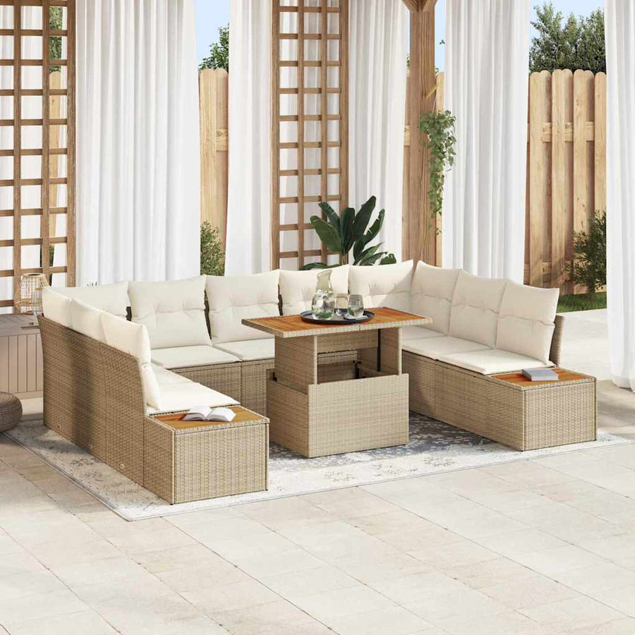 Tuin Sofa Set met opslag 10 pcs Beige Poly riet