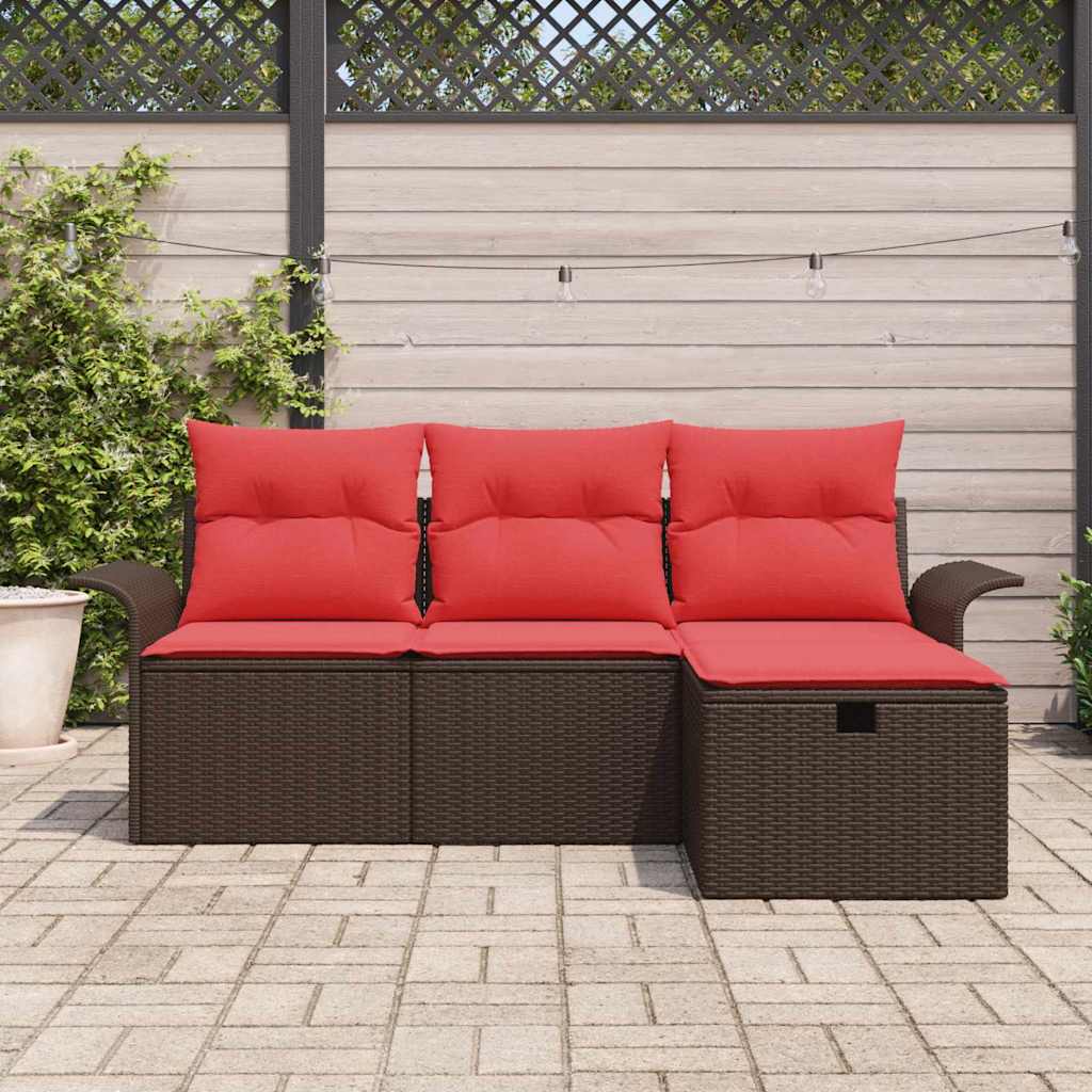 Tuin Sofa Set met kussen 4 pcs Bruin en Rood poly rattan