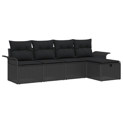 Tuinbankenset met kussen met opslag 5 pcs Zwart poly rattan