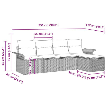 Tuinbankenset met kussen met opslag 5 pcs Zwart poly rattan