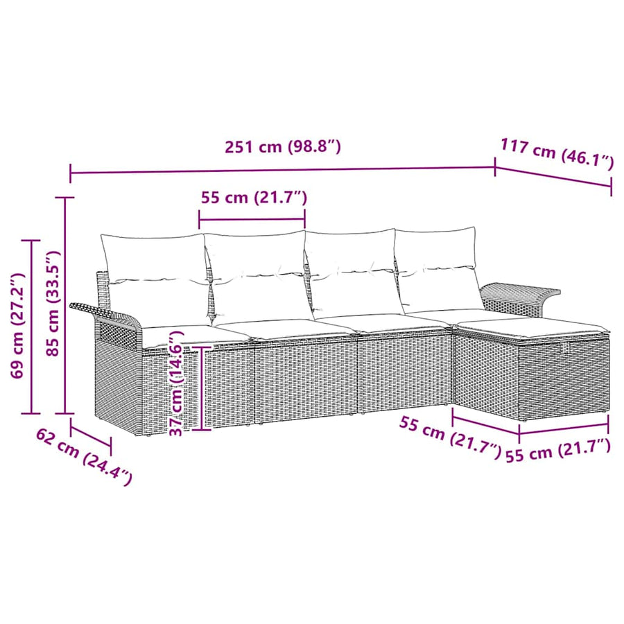 Tuinbankenset met kussen met opslag 5 pcs Zwart poly rattan