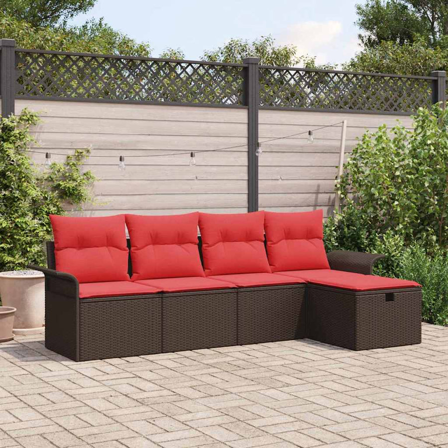Tuin Sofa Set met kussen 5 pcs Bruin en Rood poly rattan