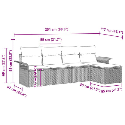 Tuin Sofa Set met kussen 5 pcs Zwart en Turquoise poly rattan