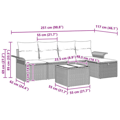 Tuin Sofa Set met kussen 6 pcs Grijs en Marineblauw poly rattan