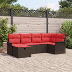 Garden Sofa Set with Cushions 6 pcs Brown and Red Poly Rattan