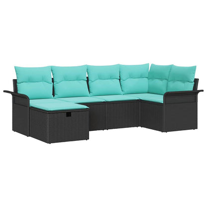 Tuin Sofa Set met kussen 6 pcs Zwart en Turquoise poly rattan