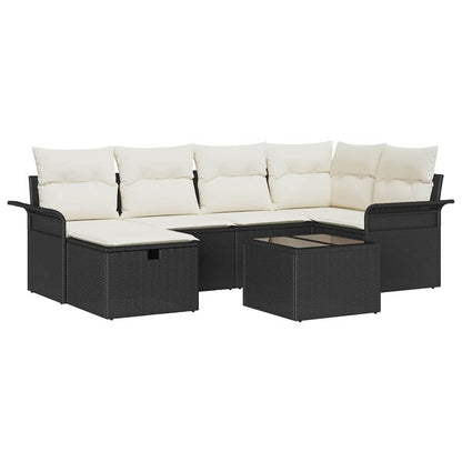 Tuin Sofa Set met kussen 7 pcs Zwart en Crème poly rattan