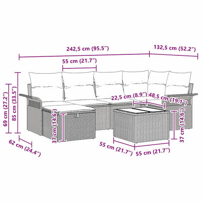Tuin Sofa Set met kussen 7 pcs Zwart en Crème poly rattan