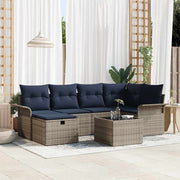Loungeset poly rattan grijs marineblauw 242x132x85 cm