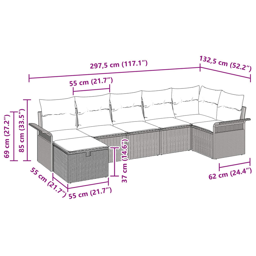 Tuin Sofa Set met kussen 7 pcs Grijs en Marineblauw poly rattan