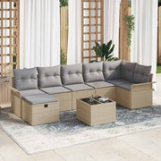 Loungebank set 8-delig poly rattan beige lichtgrijs