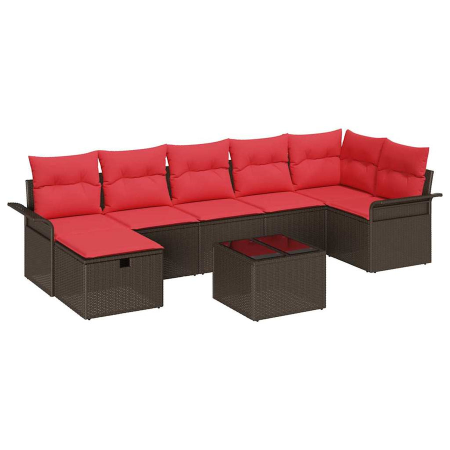 Tuin Sofa Set met kussen 8 pcs Bruin en Rood poly rattan