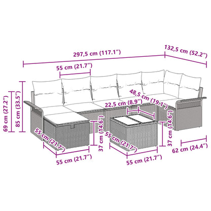 Tuin Sofa Set met kussen 8 pcs Bruin en Rood poly rattan