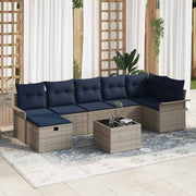 Loungeset poly rattan grijs marineblauw 297x132x85 cm