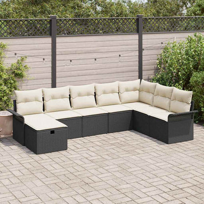 Tuin Sofa Set met kussen 8 pcs Zwart en Crème poly rattan