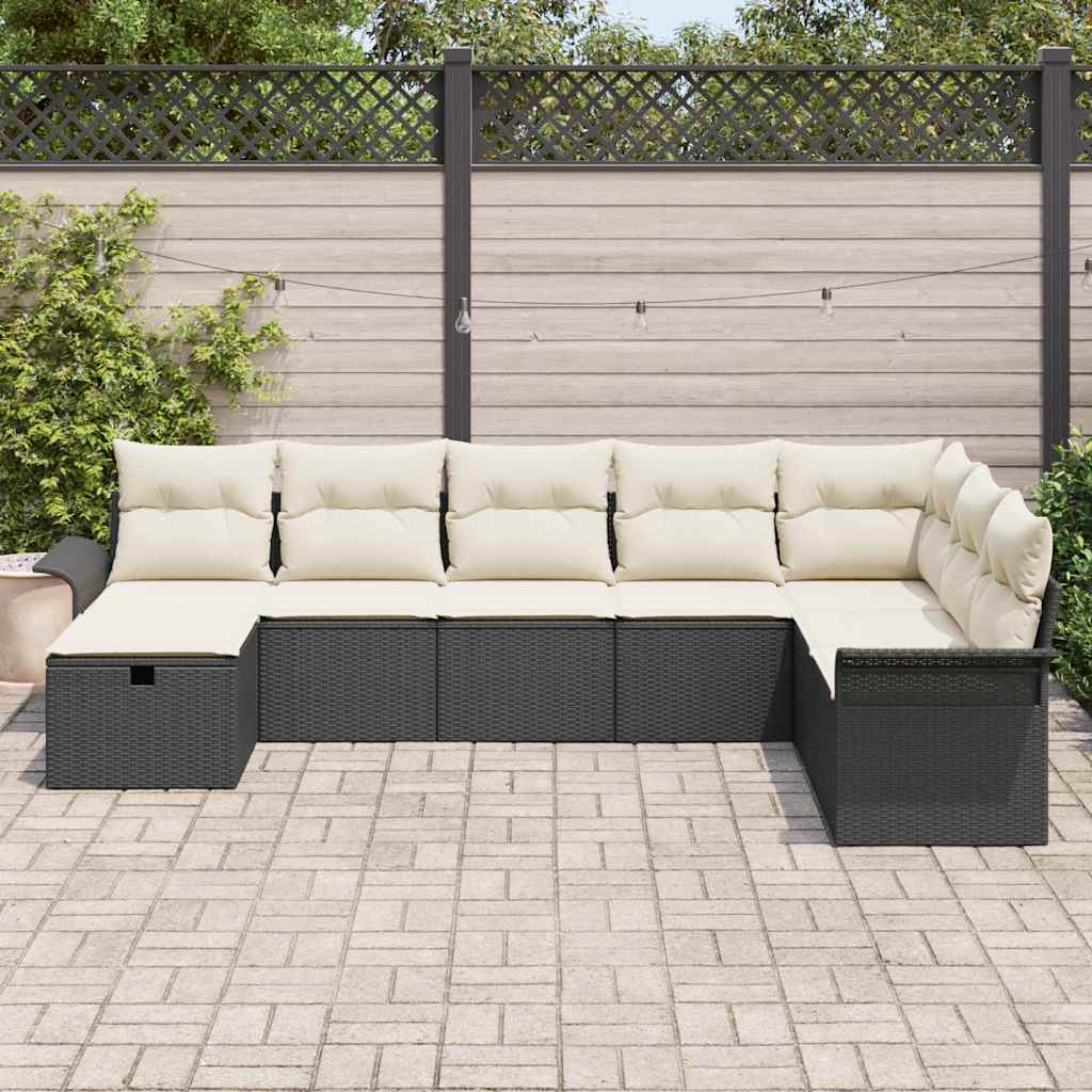 Tuin Sofa Set met kussen 8 pcs Zwart en Crème poly rattan