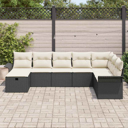 Tuin Sofa Set met kussen 8 pcs Zwart en Crème poly rattan
