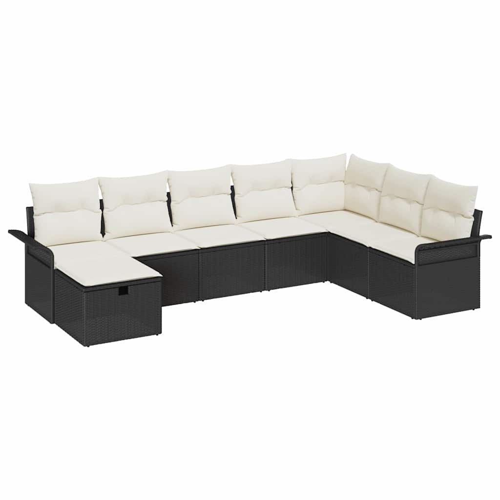 Tuin Sofa Set met kussen 8 pcs Zwart en Crème poly rattan