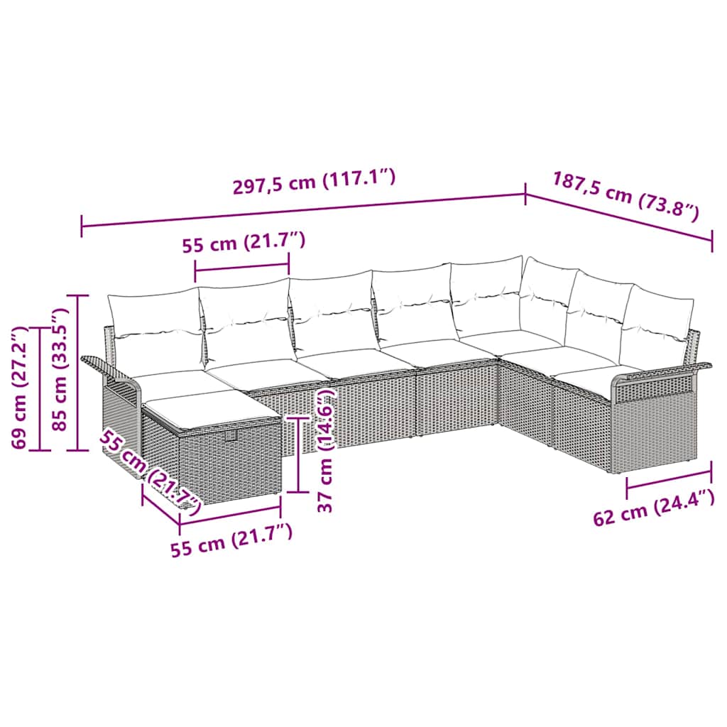 Tuin Sofa Set met kussen 8 pcs Zwart en Crème poly rattan