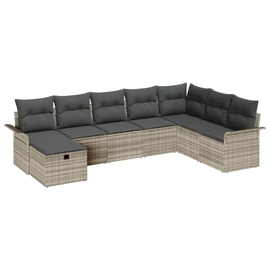 Tuin Sofa Set met kussen 8 pcs Lichtgrijs poly rattan
