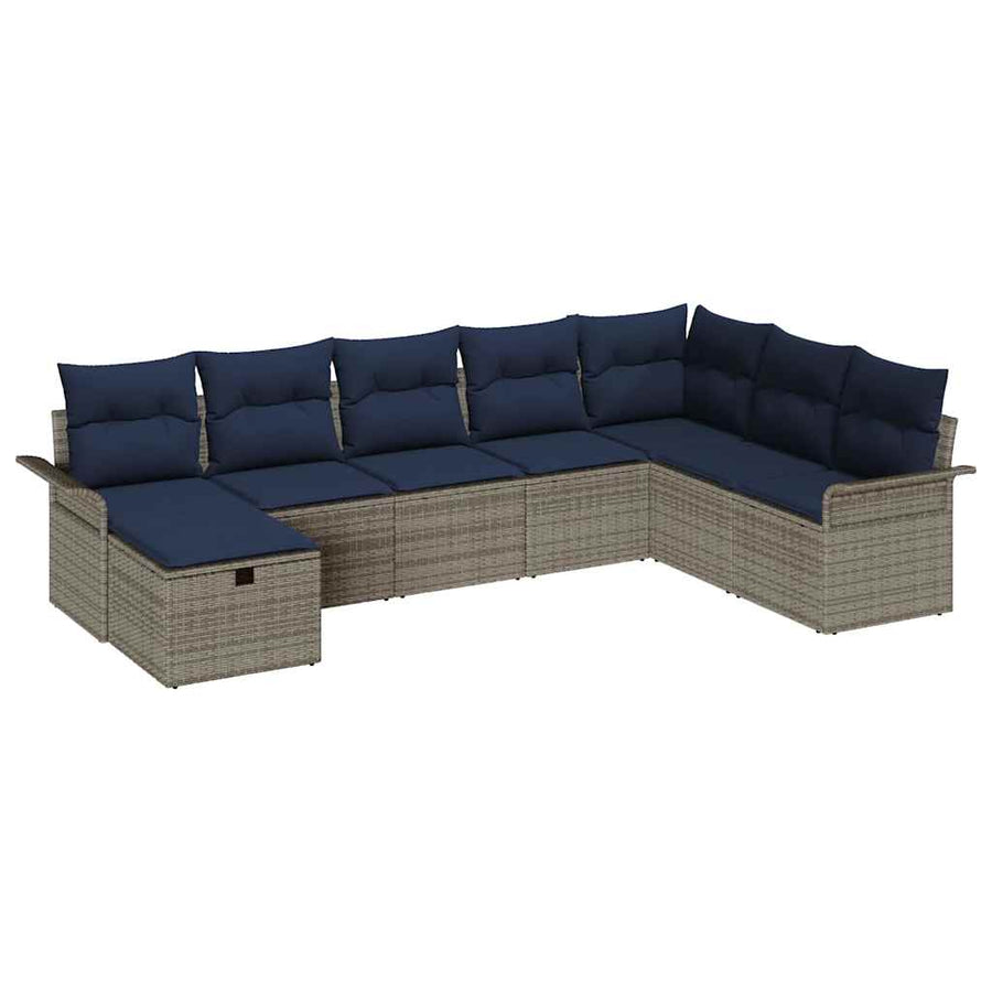 Tuin Sofa Set met kussen 8 pcs Grijs en Marineblauw poly rattan