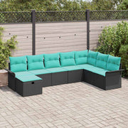 Tuinset poly rattan zwart turquoise 297,5x187,5x85 cm