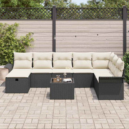 Tuin Sofa Set met kussen 9 pcs Zwart en Crème poly rattan