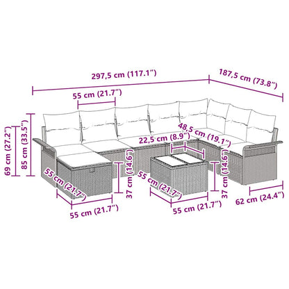 Tuin Sofa Set met kussen 9 pcs Zwart en Crème poly rattan