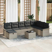 Tuinset poly rattan 9-delig lichtgrijs