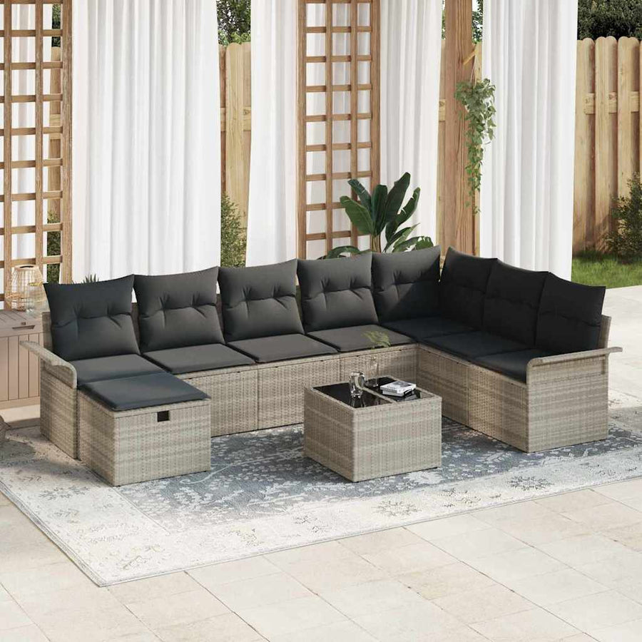 Tuin Sofa Set met kussen 9 pcs Lichtgrijs poly rattan