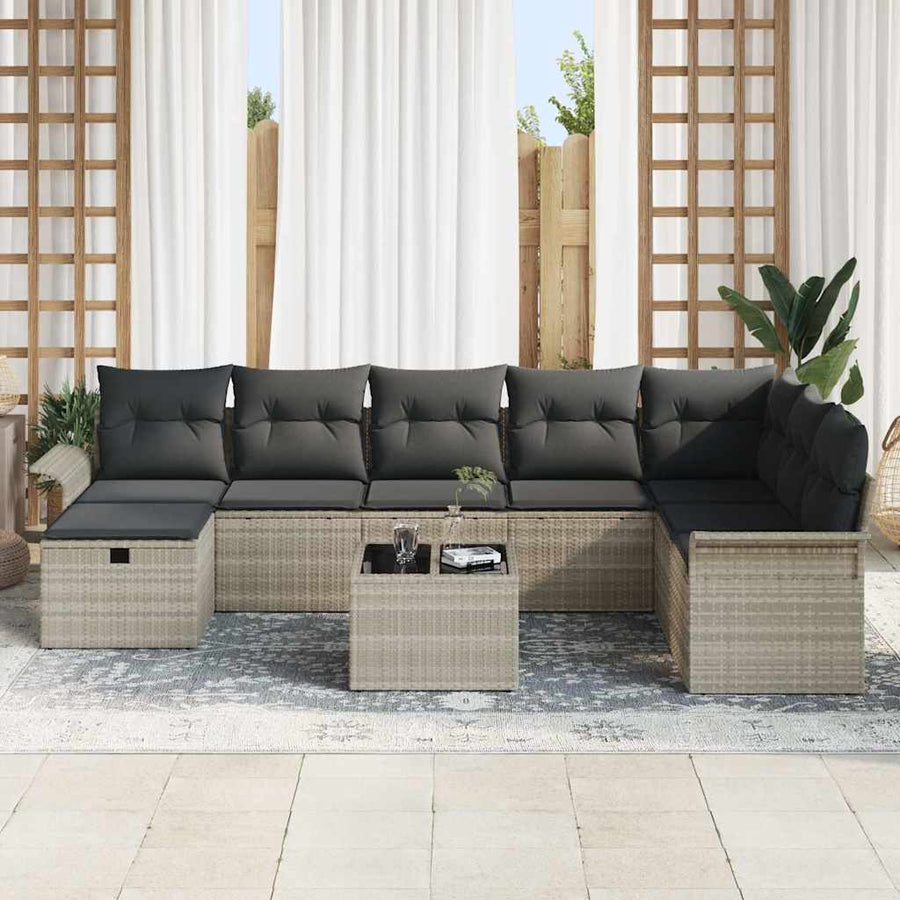 Tuin Sofa Set met kussen 9 pcs Lichtgrijs poly rattan