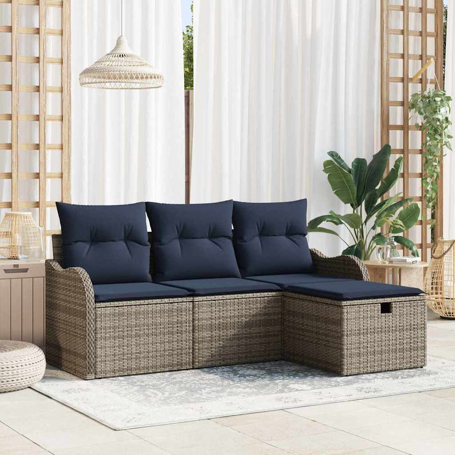 Tuin Sofa Set 4 st 3-Aantal zitplaatsen Grijs en Marineblauw
