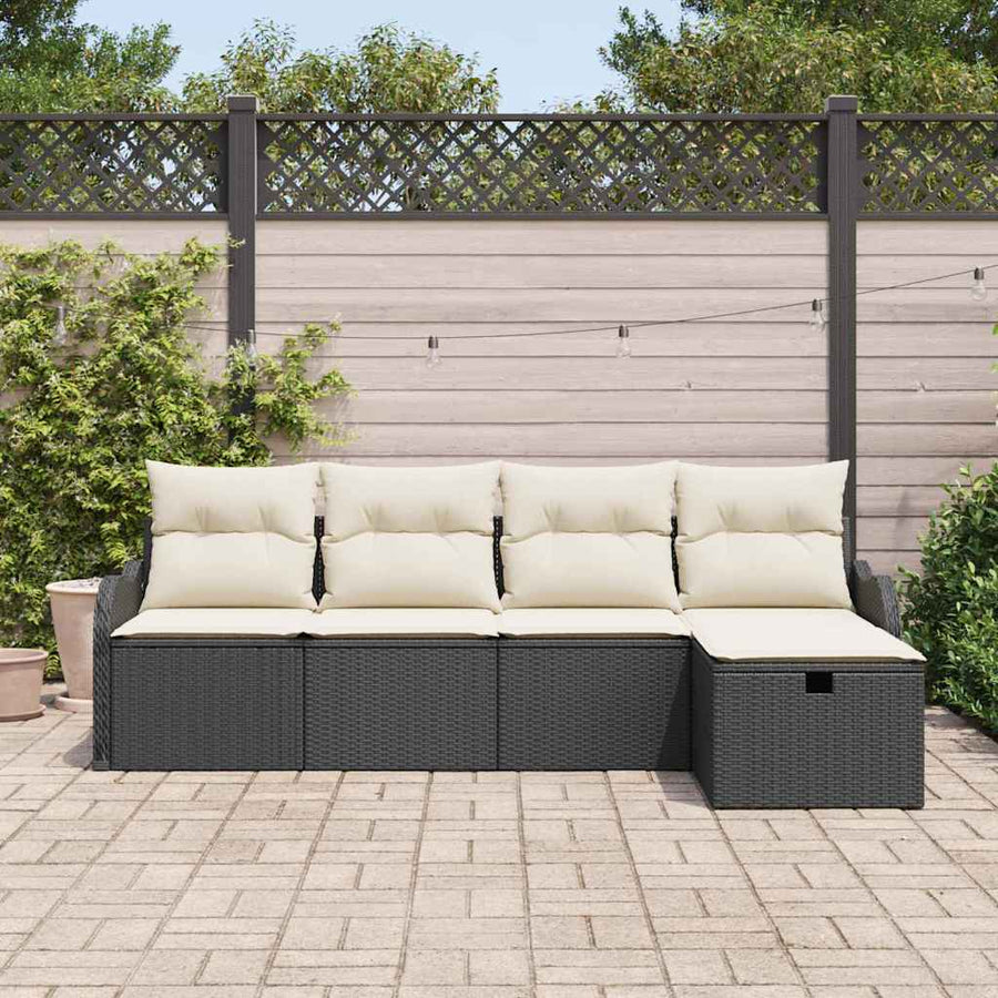 Tuin Sofa Set met kussen 5 pcs Zwart en crème Poly riet