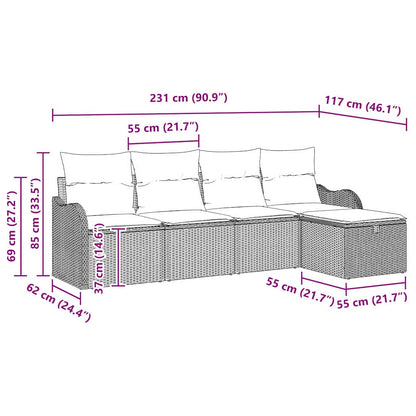 Tuin Sofa Set met kussen 5 pcs Zwart en crème Poly riet