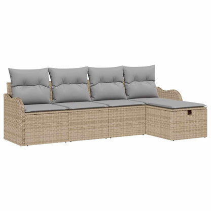 Tuin Sofa Set met kussen 5 pcs beige en lichtgrijs Poly riet