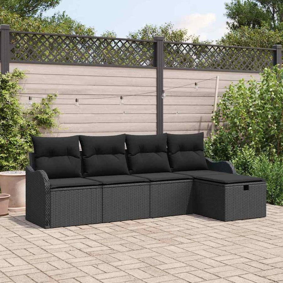 Tuin Sofa Set met kussen met opslag 5 pcs Zwart Poly riet