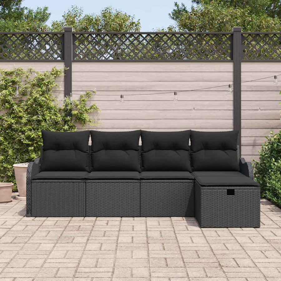 Tuin Sofa Set met kussen met opslag 5 pcs Zwart Poly riet