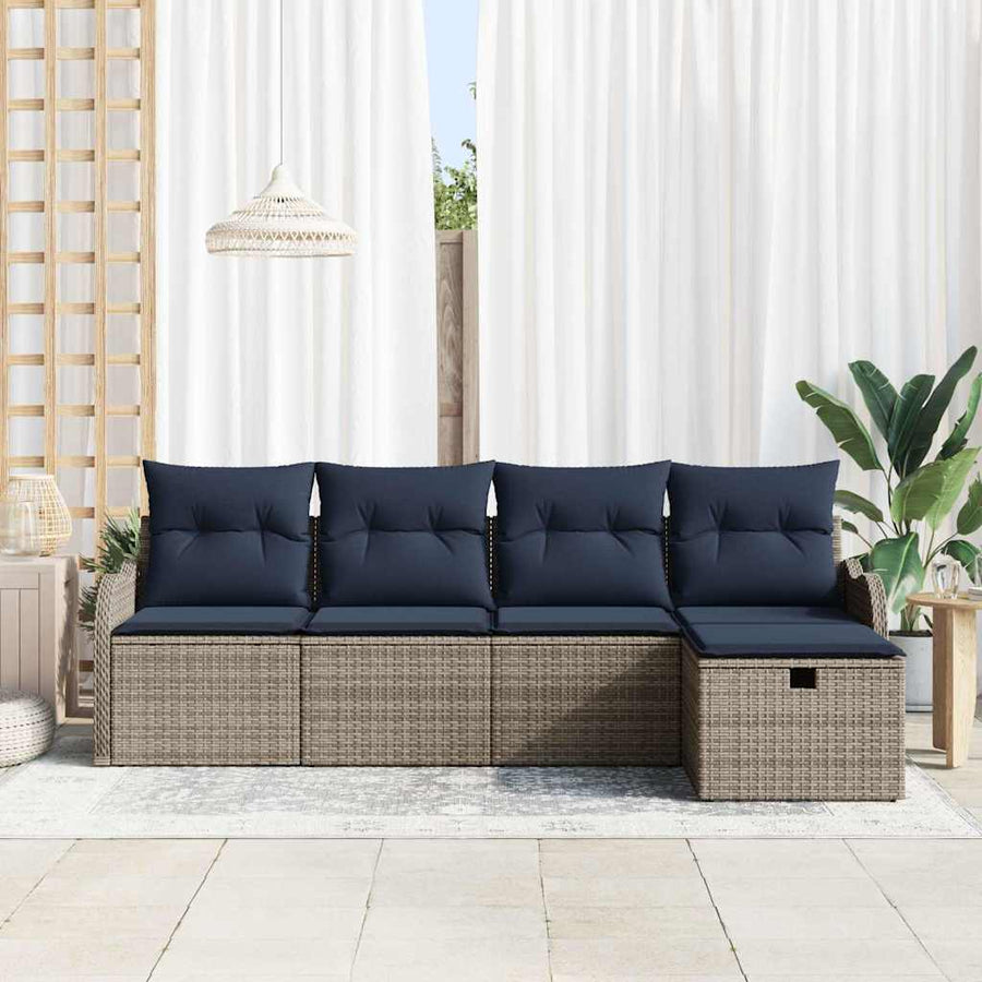 Tuin Sofa Set 5 st 4-Aantal zitplaatsen Grijs en Marineblauw