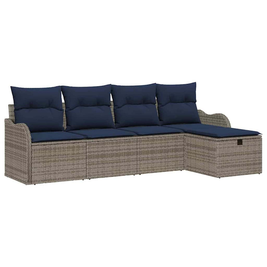 Tuin Sofa Set 5 st 4-Aantal zitplaatsen Grijs en Marineblauw