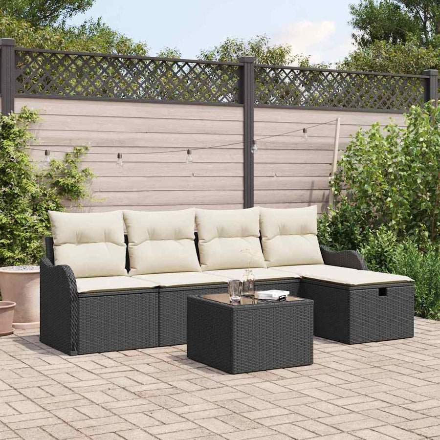 Tuin Sofa Set met kussen 6 pcs Zwart en Crème poly rattan