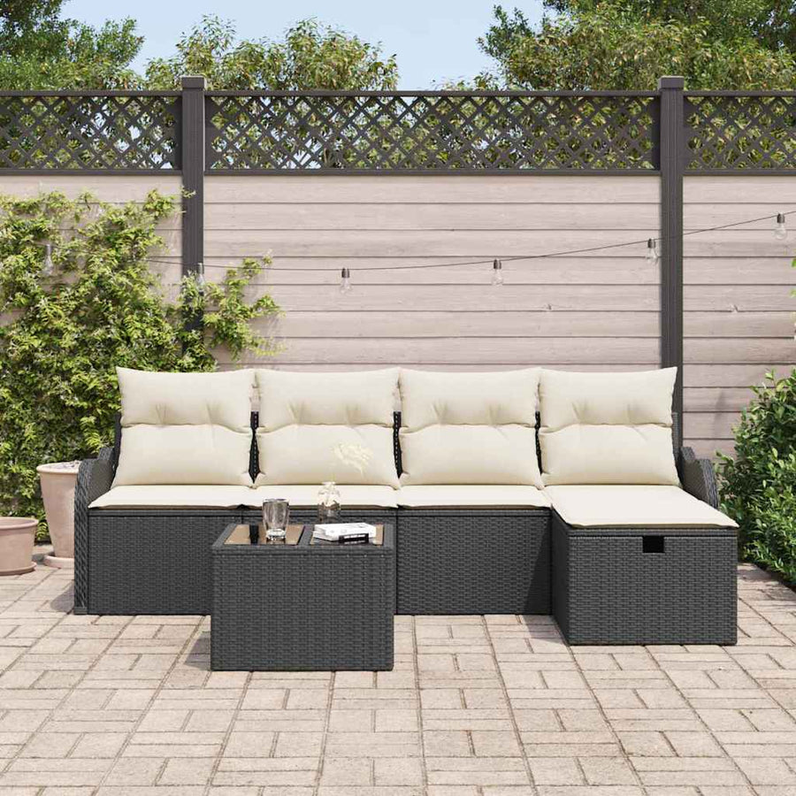 Tuin Sofa Set met kussen 6 pcs Zwart en Crème poly rattan