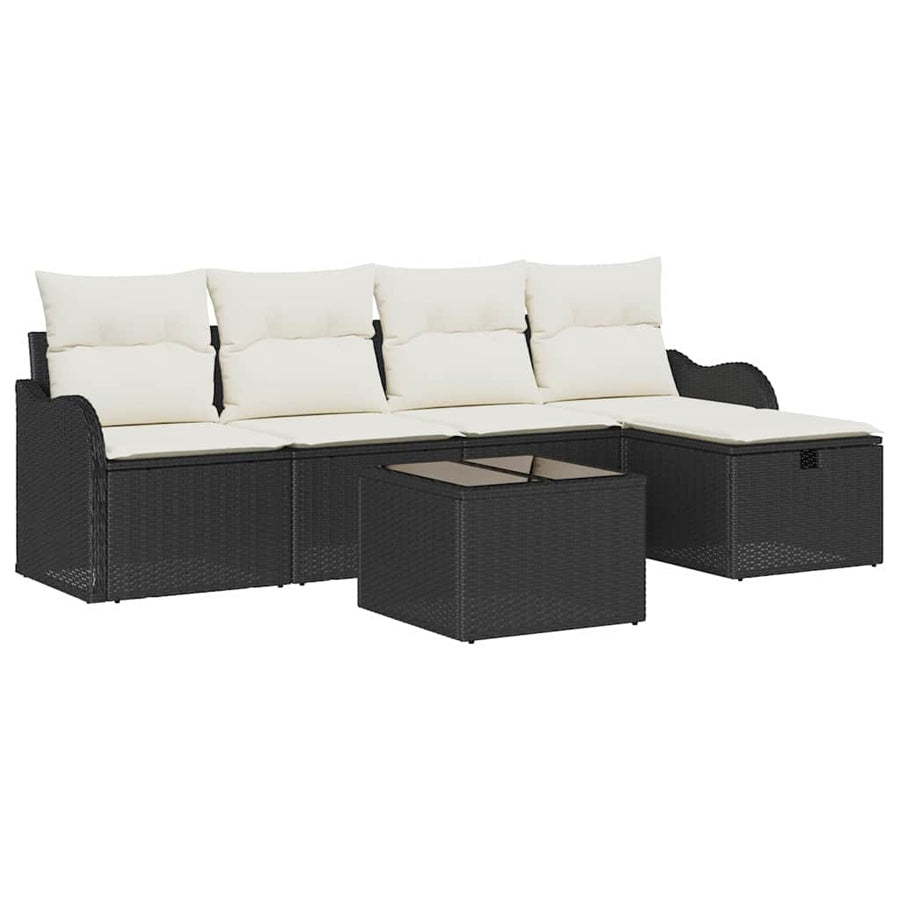 Tuin Sofa Set met kussen 6 pcs Zwart en Crème poly rattan